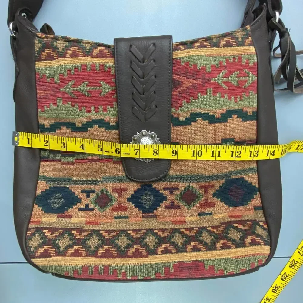 American West Santa Fe Tapestry Multi-Color SW Leather Handbag Bag